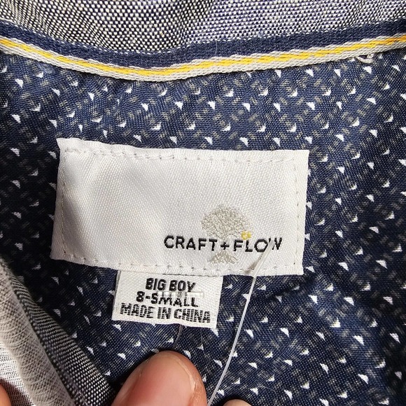Craft + Flow Shirt Boys Small 8 Button Up Short Sleeve Gray Performance Material - Picture 4 of 7